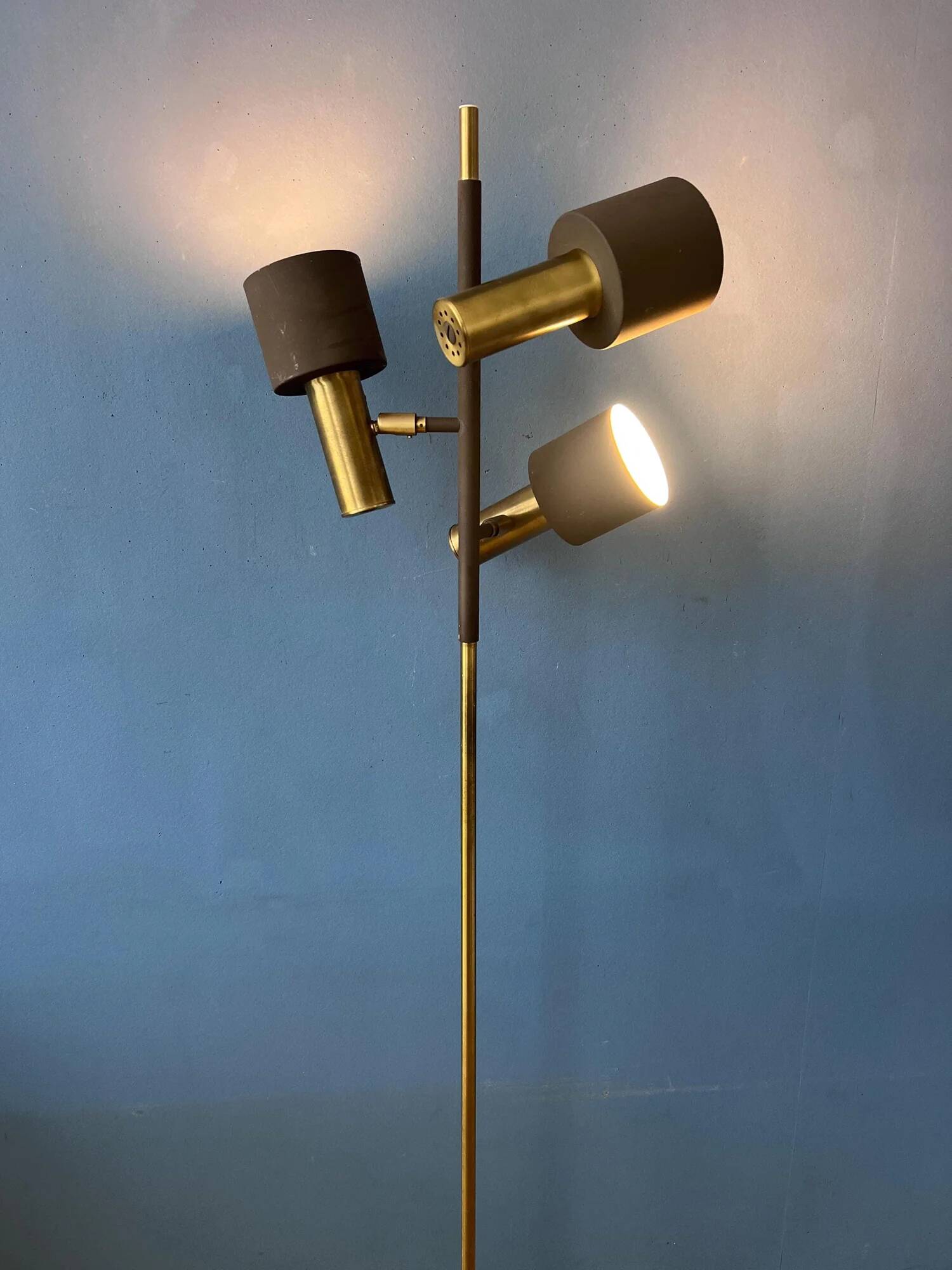 Vintage Dijkstra Space Age floor lamp, brown and chrome floor light