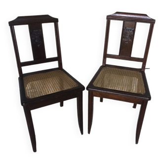 Paire de chaises art déco bois & assise cannée