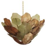 Murano Multicolored Green, Brown and Gold Glass Ceiling Lamp, Italy.