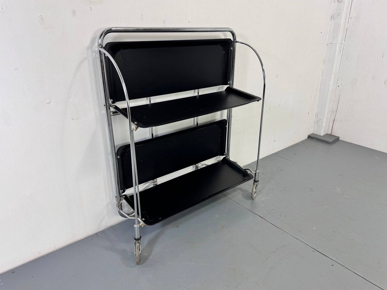 Mid-century Bauhaus Dinett foldable serving trolley from Bremshey Solingen, 1960s