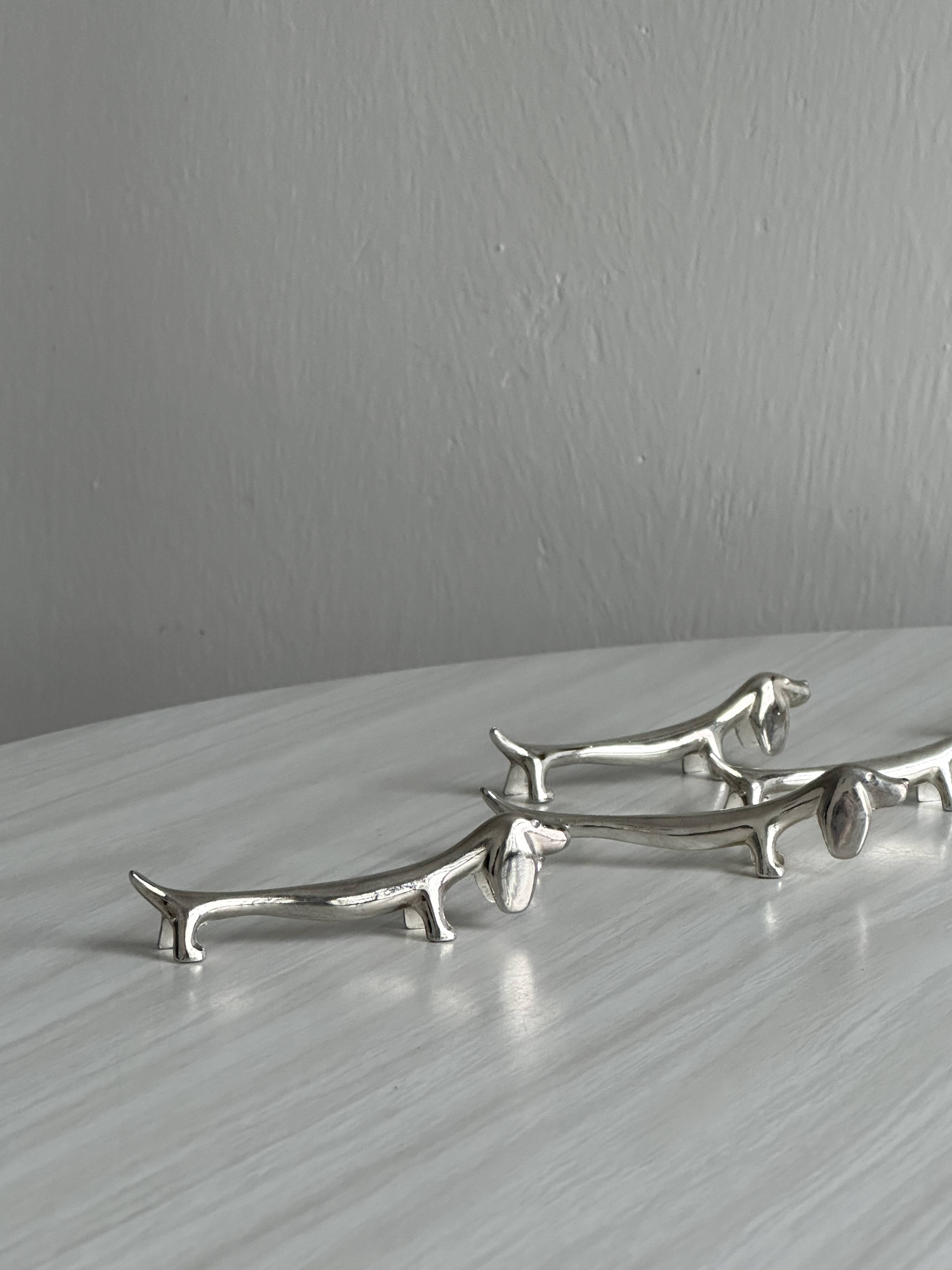 6 white stainless steel metal dachshund dog knife holders