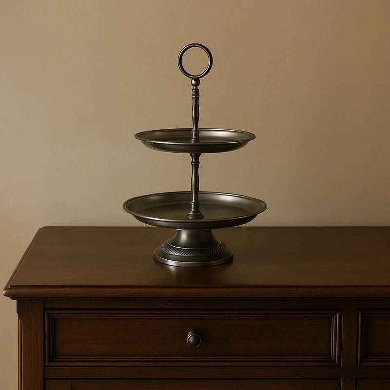 Two-tier silver-plated metal serving stand – Vintage style