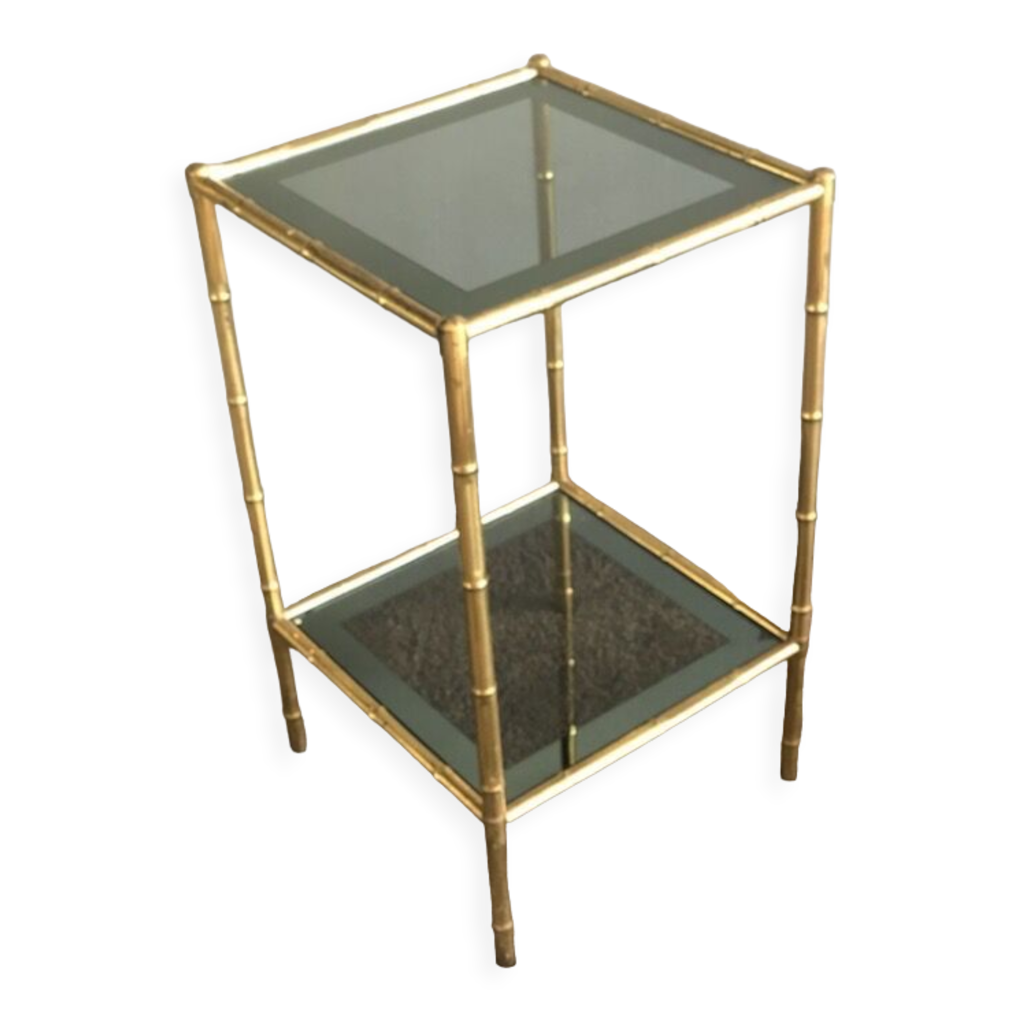 Bamboo-style brass and smoked glass side table 1960
