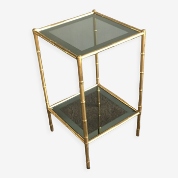 Bamboo-style brass and smoked glass side table 1960