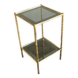 Bamboo-style brass and smoked glass side table 1960
