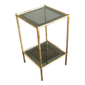 Table d'appoint en laiton façon bambou et verre fumé 1960