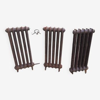 Set of 3 old cast iron flower radiators