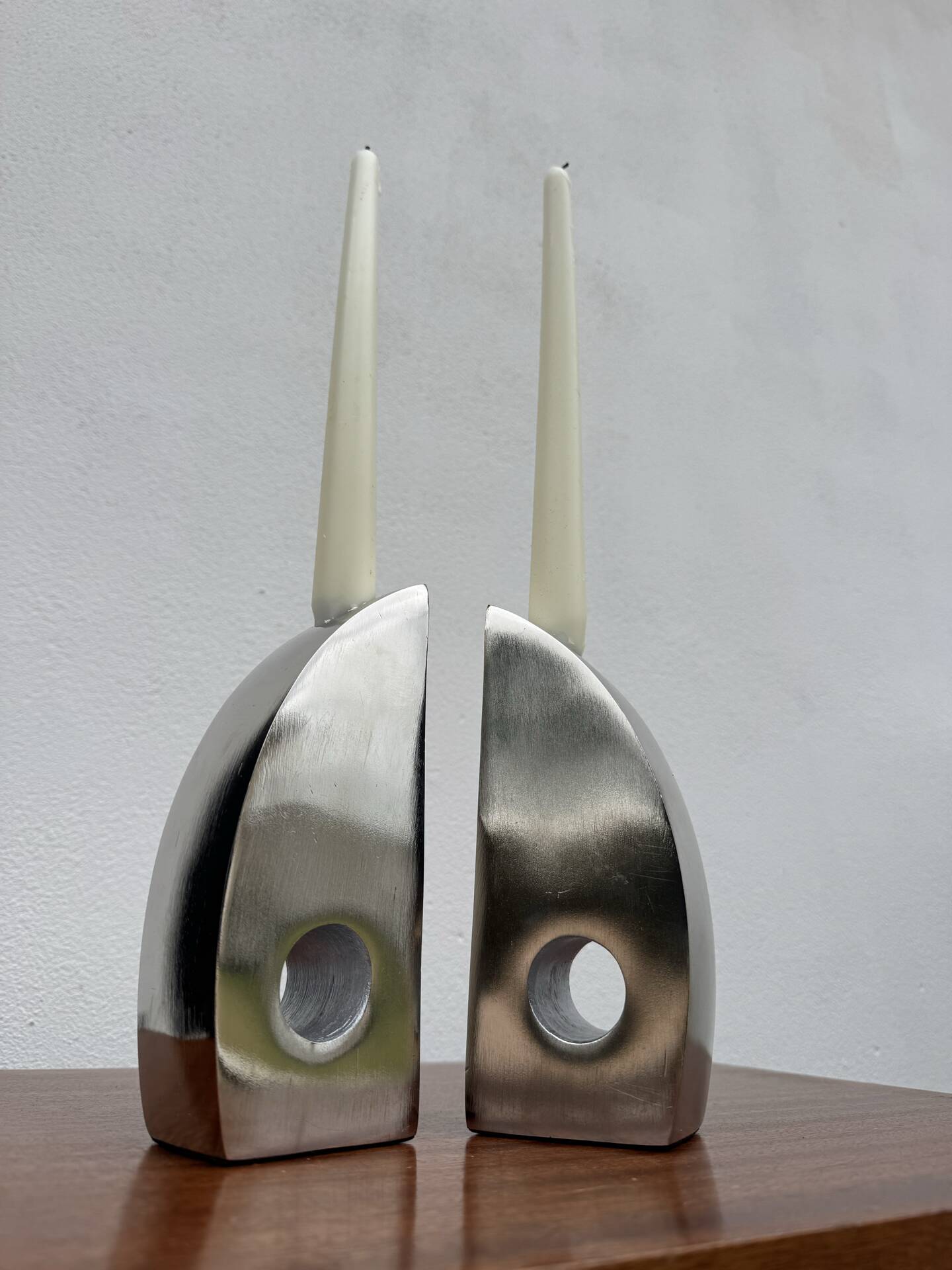 Bookends candle holders chrome aluminium