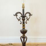 Vintage Large Black & Gold Iron Table Lamp Base, Antique 1950s Metal Bedside Lamp
