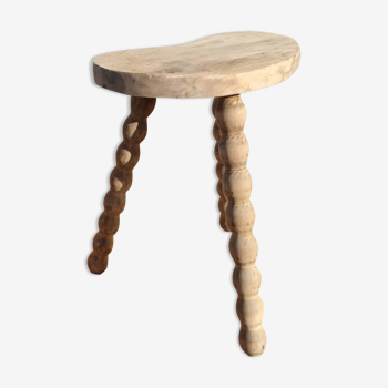 Tripod stool of vacher in raw wood