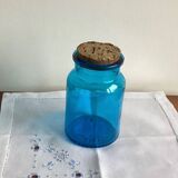 Blue glass jar with Henkel cork stopper - vintage