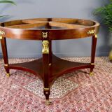 Ensemble table et chaises de style Empire français en noyer, bronze et marbre