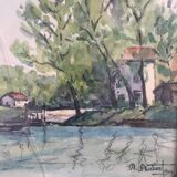 Watercolor signed M.Aubert 1944