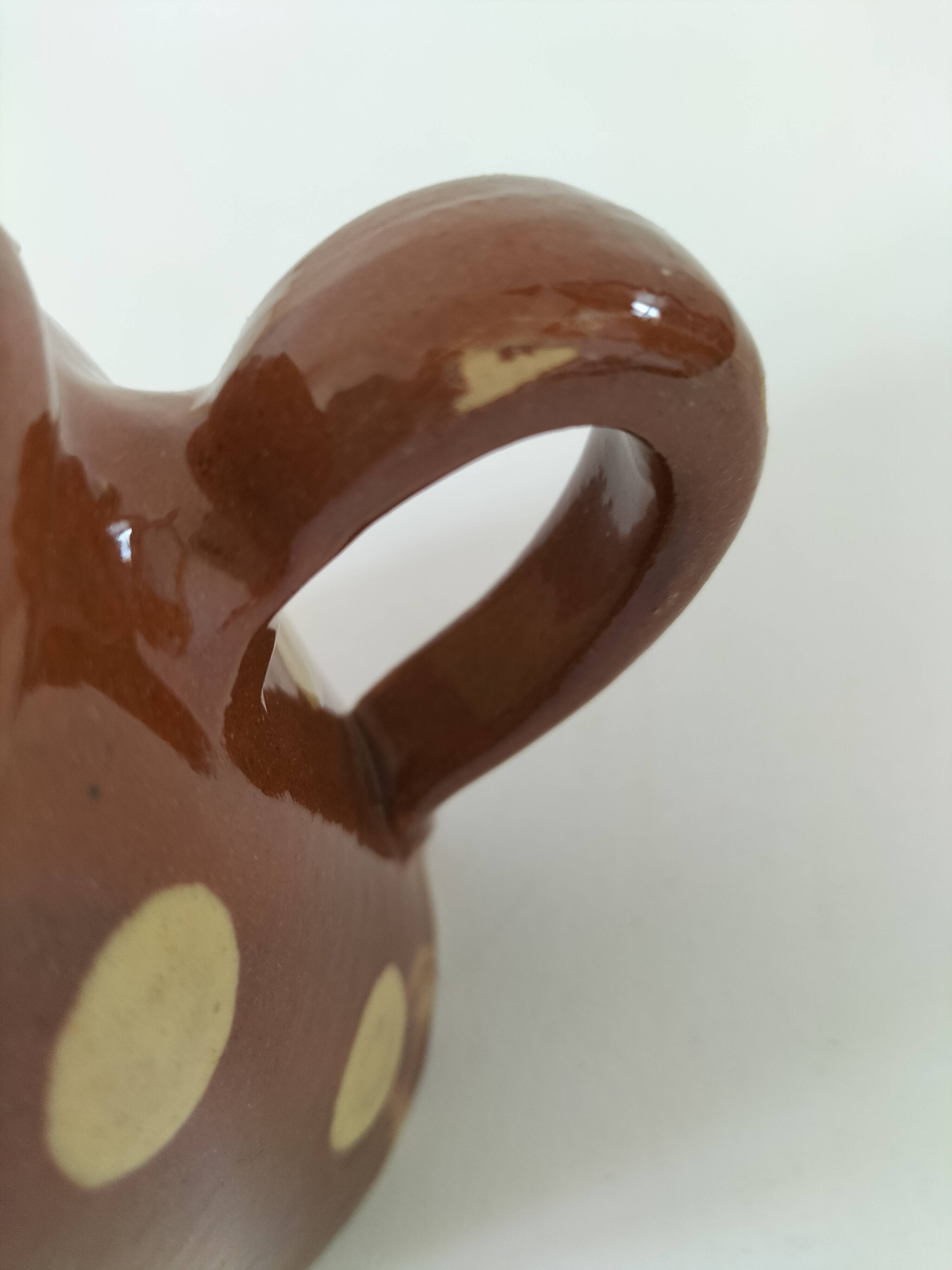Small caramel milk jug with polka dots – Vintage Savoyard pottery