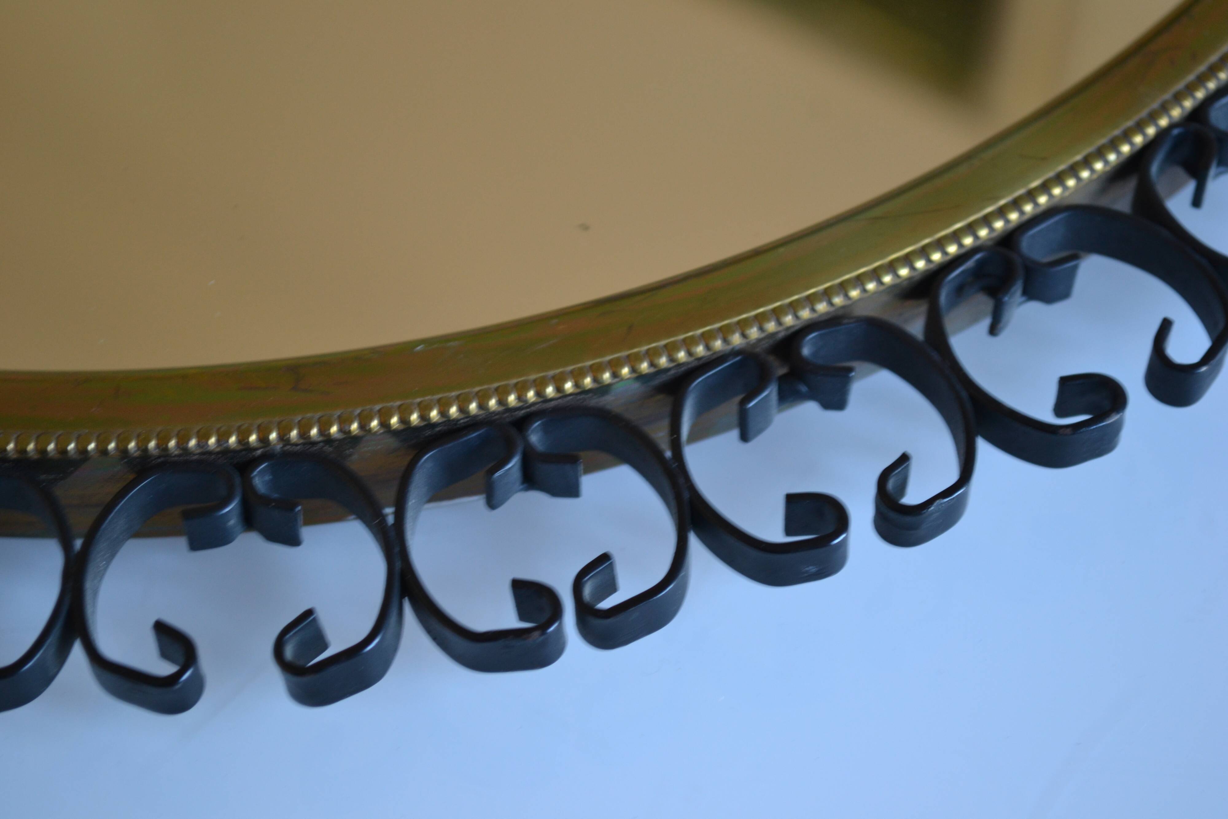 1960s brass and wrought iron sun mirror