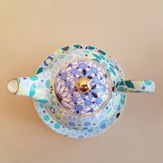 Teapot geometric decoration blue golden green