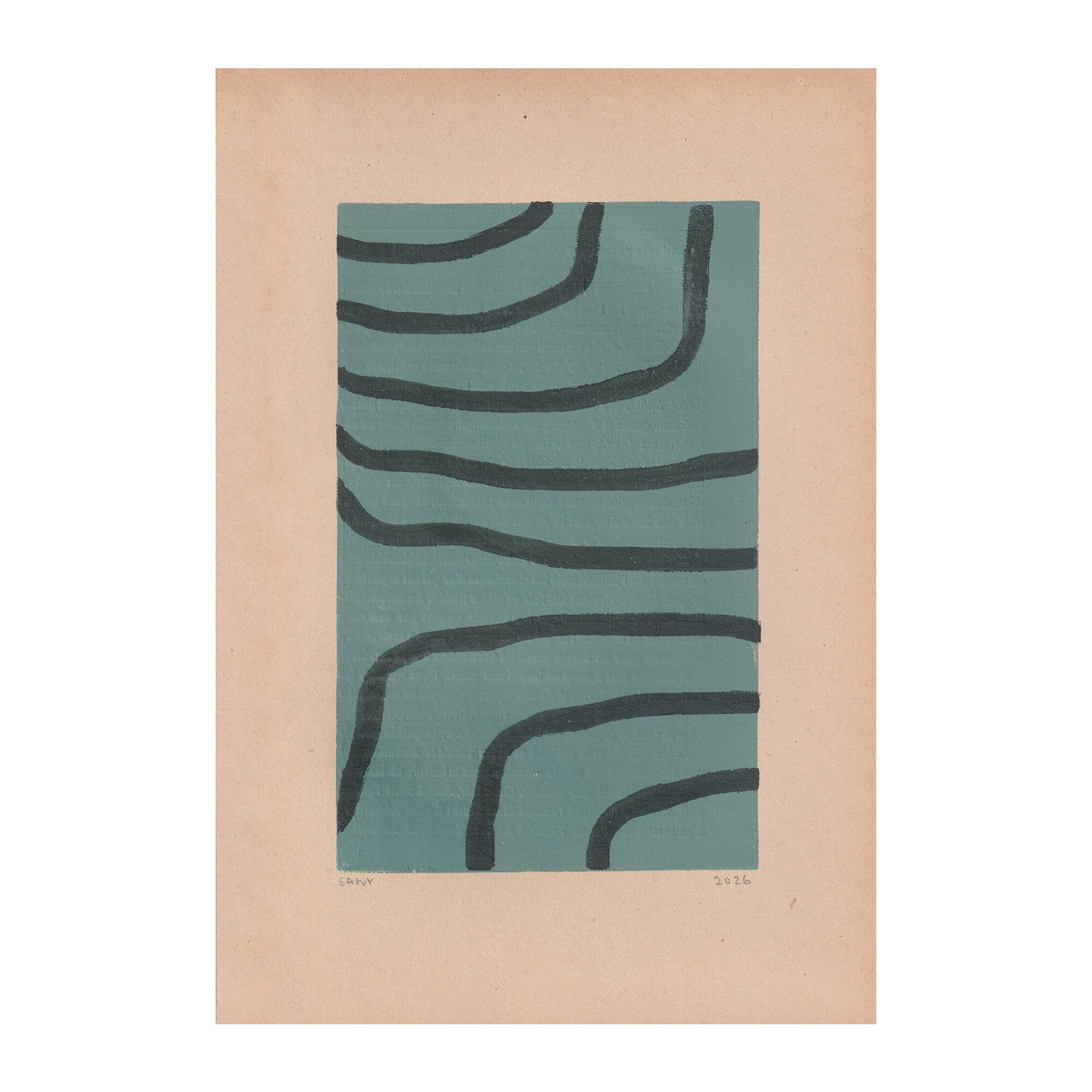 Collection of 4 abstract paintings on old paper signed Eawy.