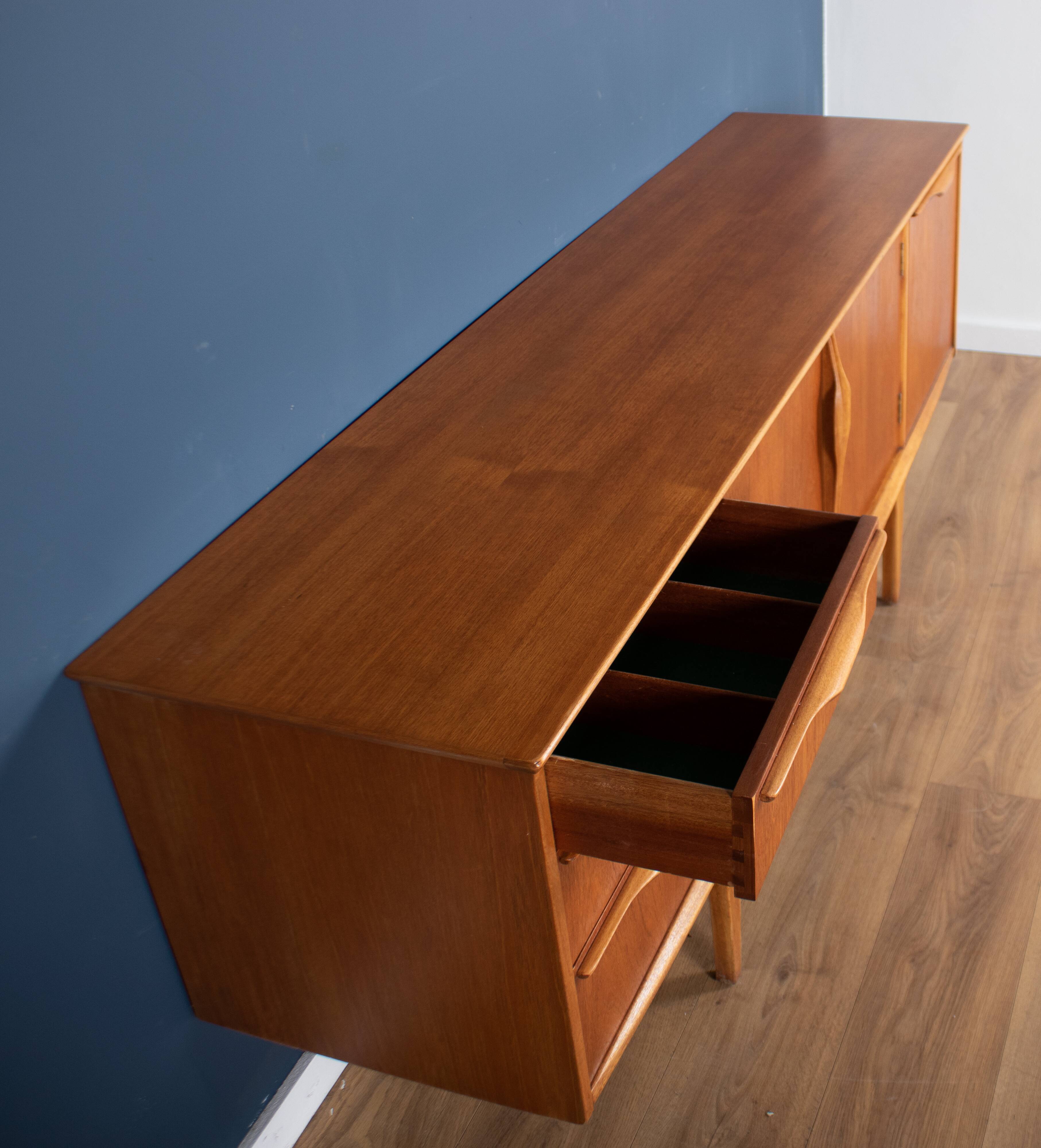 Retro 1960s teak jentique mid century sideboard with folded handles