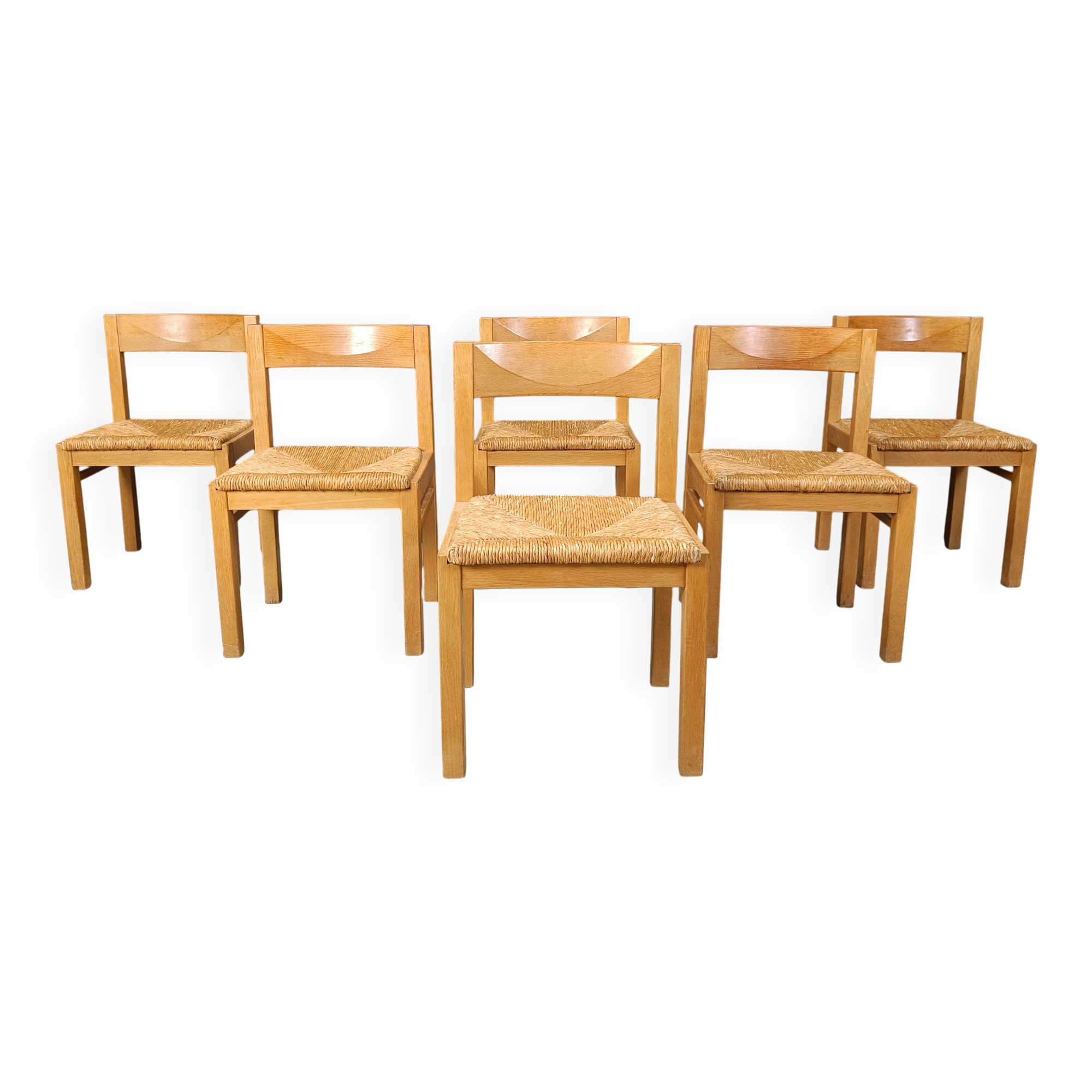 Vintage oak and wicker dining chairs, 1960s