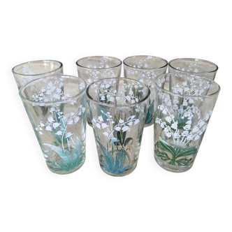 7 Vintage Muguet Glasses - 40s/50s - 8.5 cm
