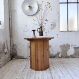 Hexagonal console table guéridon Regain pine 1970