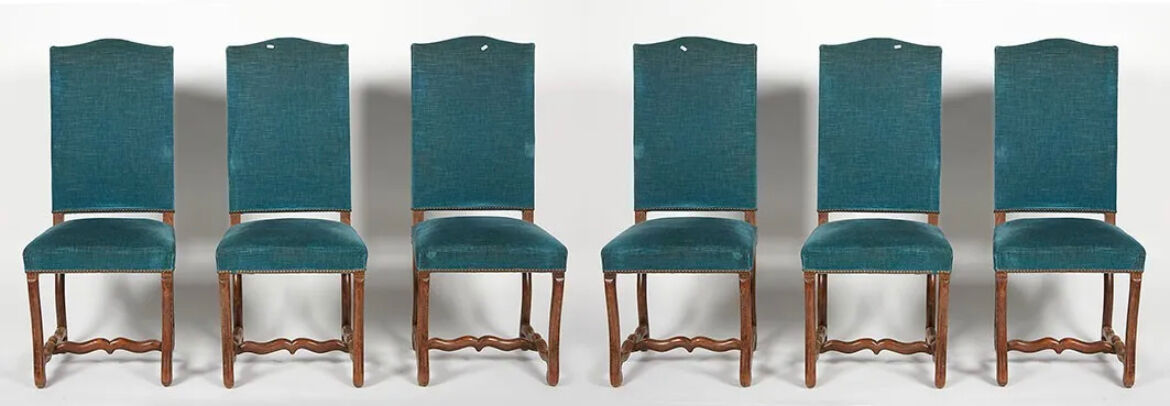 Set of 6 blue Louis XIII style chairs