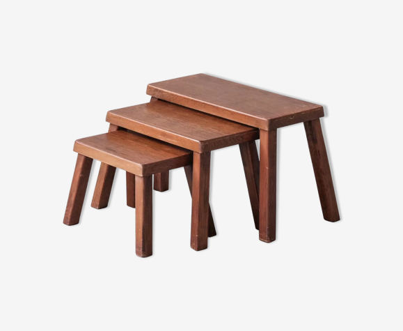 Ensemble de trois tables gigognes rectangulaires en chêne du milieu du siècle