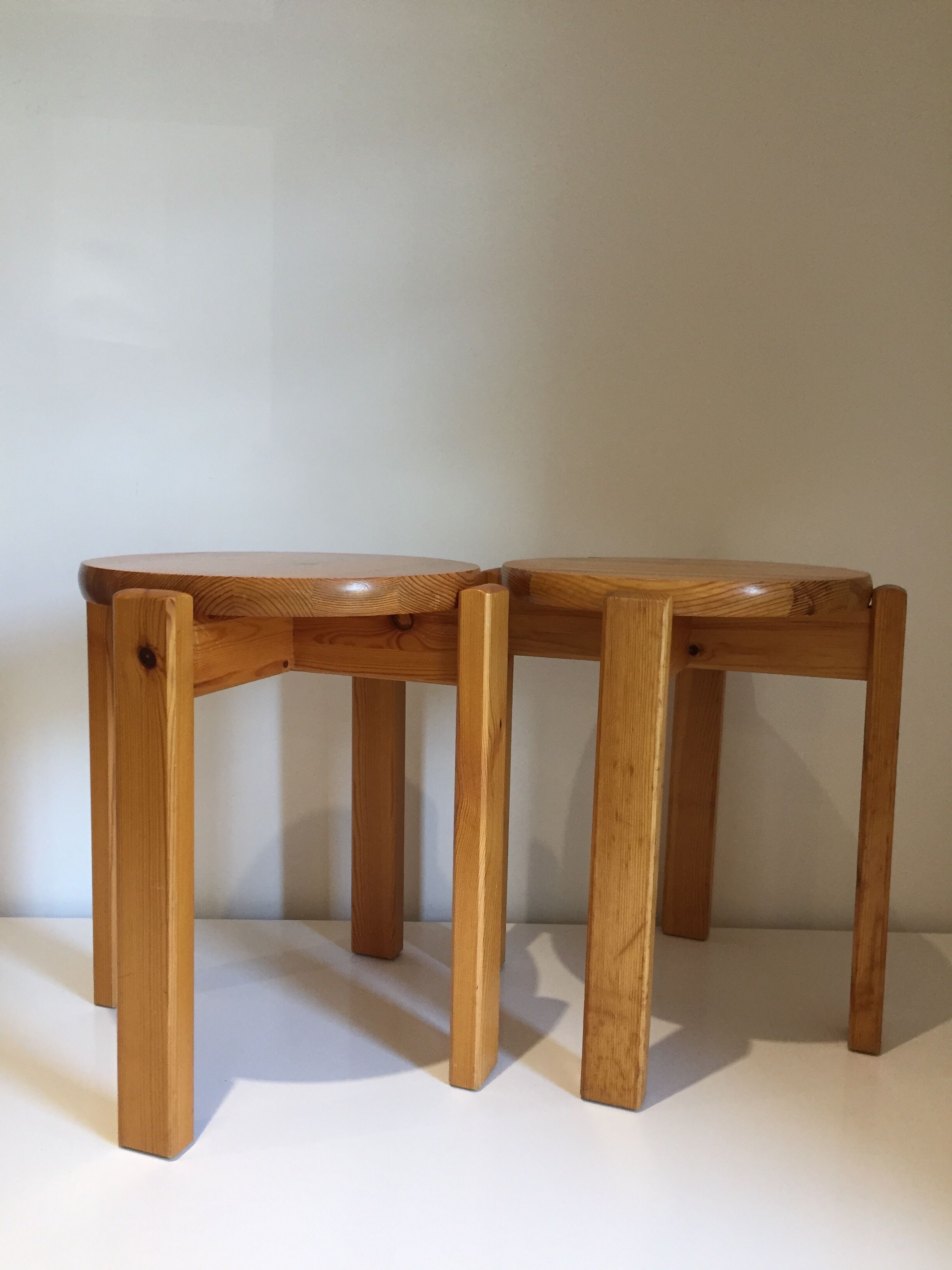 Pair of stackable pine stools, France, year 1980