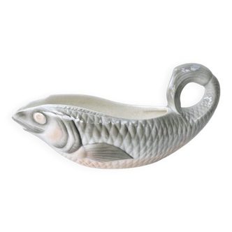 Gravy Boat With Handle Old Earthenware Ceramic Sarreguemines Salmon Fish Shape