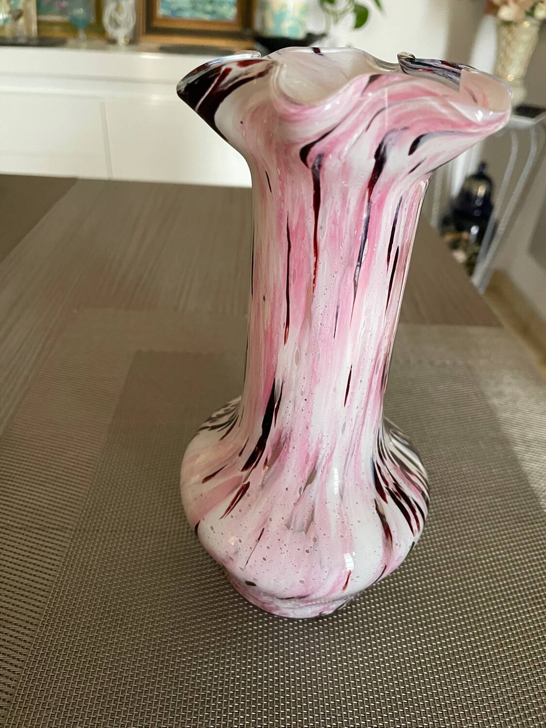 Pink and black blown glass vase