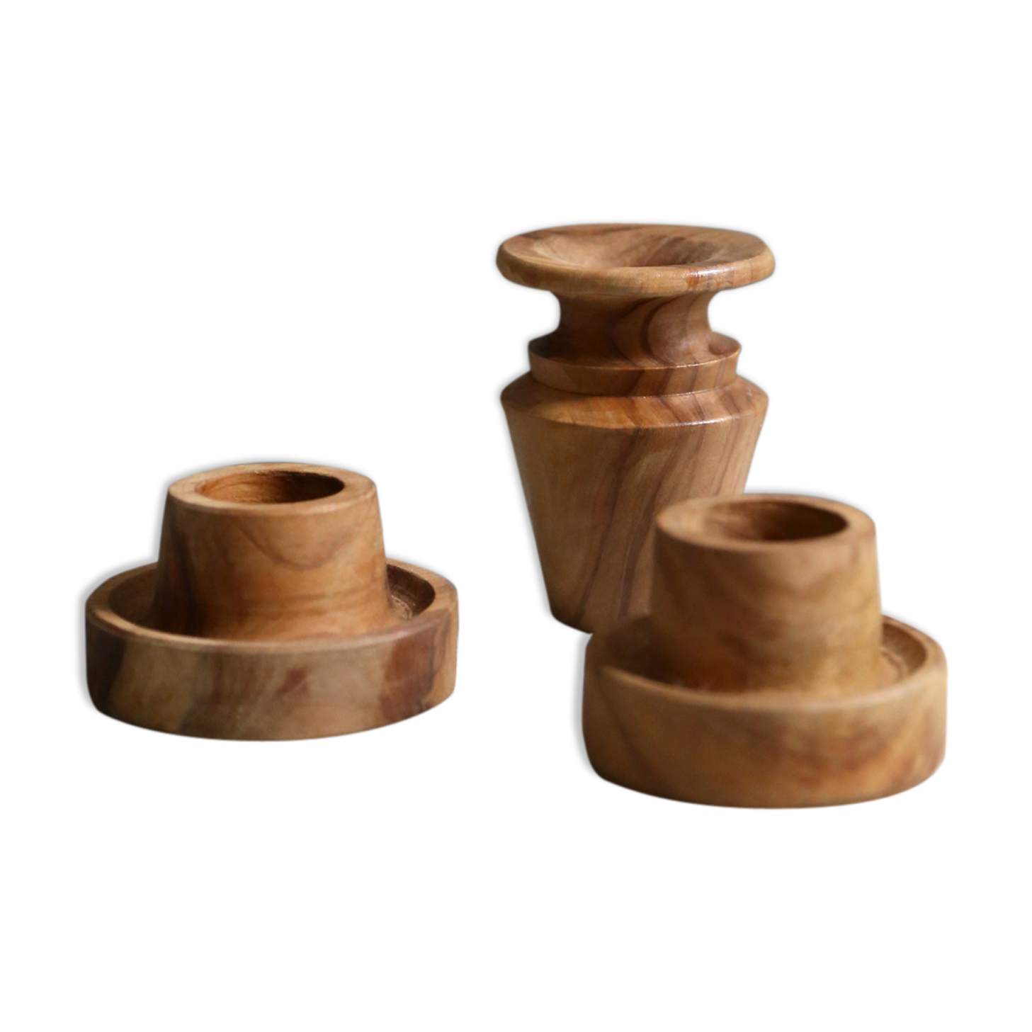 Turned raw wooden candlesticks