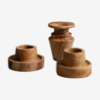 Turned raw wooden candlesticks