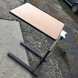 Extendable vintage desk from the 1960s, brown wood and metal structure, practical mid-century design.