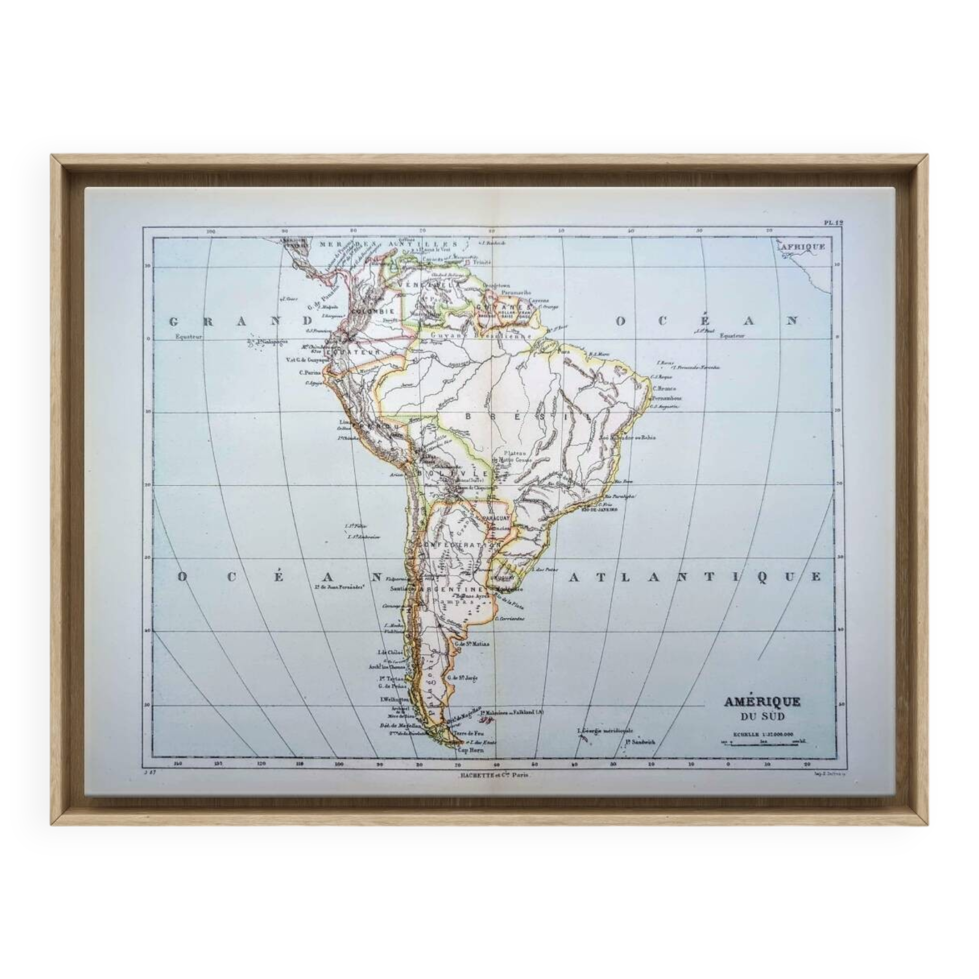 South America, vintage map, 1887, Authentic