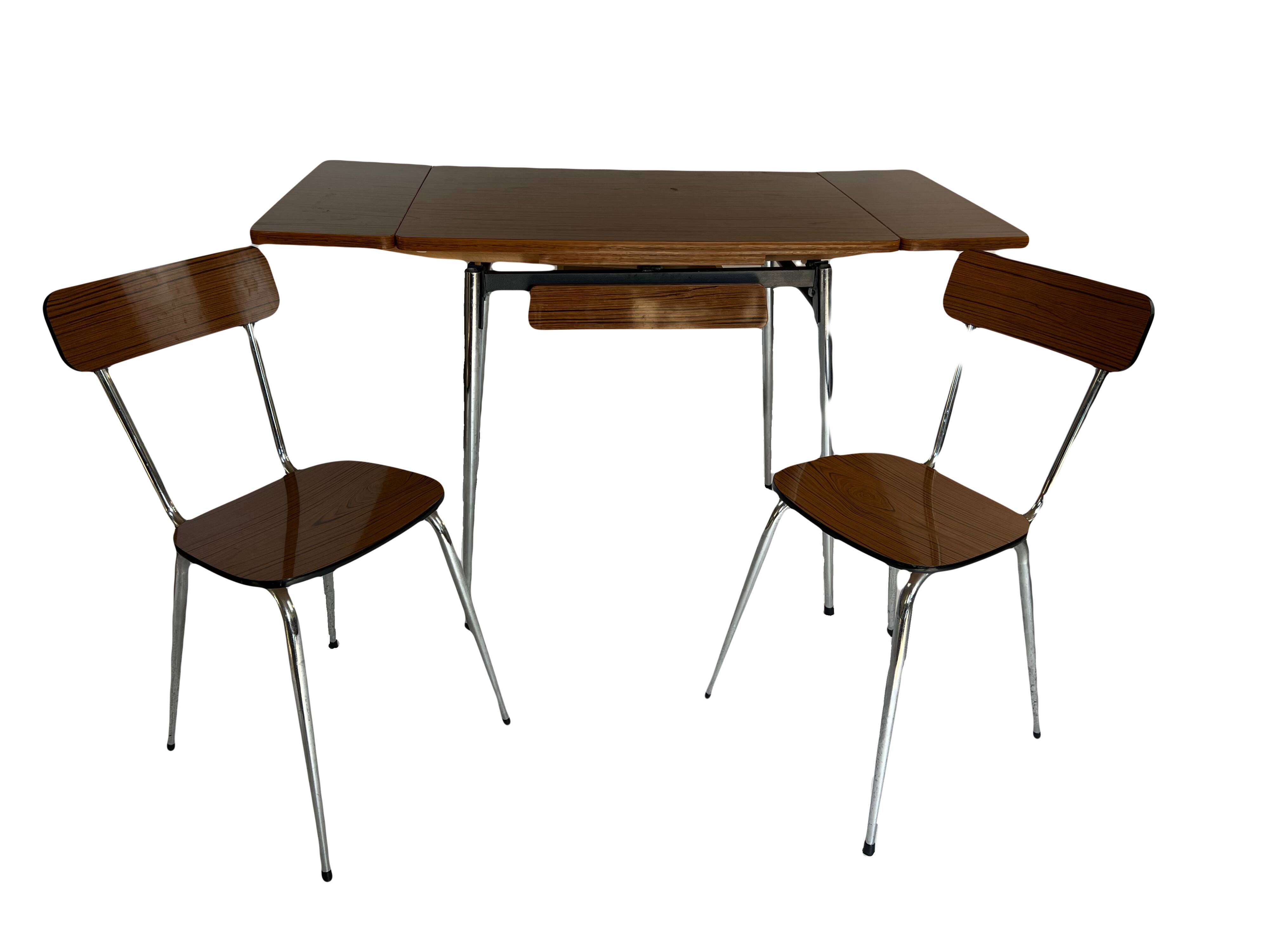 Formica table with extension and 2 chairs
