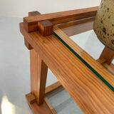 Small glass and pine side table, 1970s
