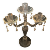 Bougeoir ancien en verre soufflé torsadé – 3 bras avec pampilles