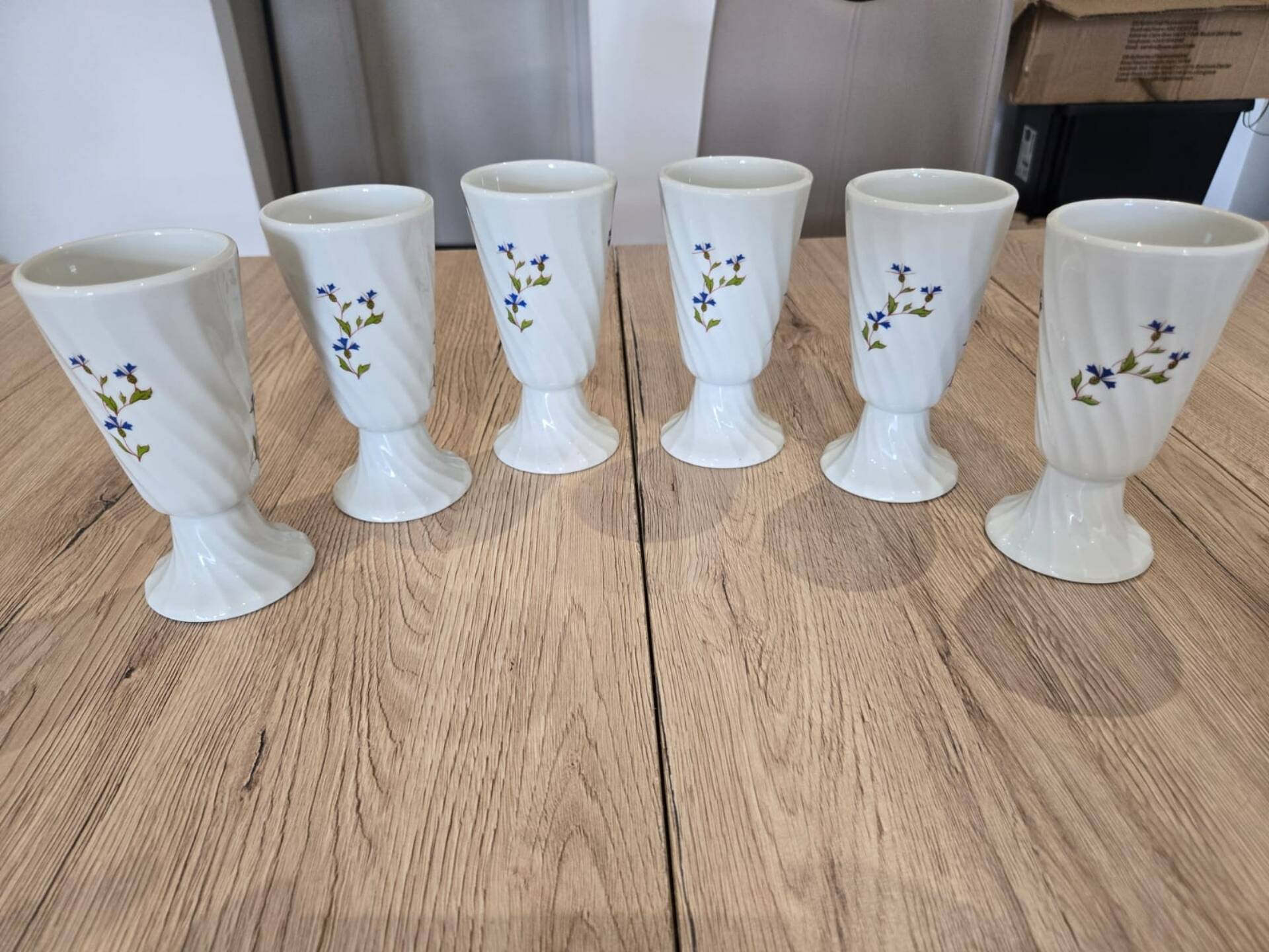 Set of 6 Vintage Mazagran Mugs Porcelain MP Tours Bluebells