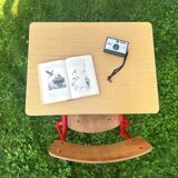 Vintage school table and chair in wood and metal