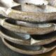 4 White compartmentalized handmade stoneware plates