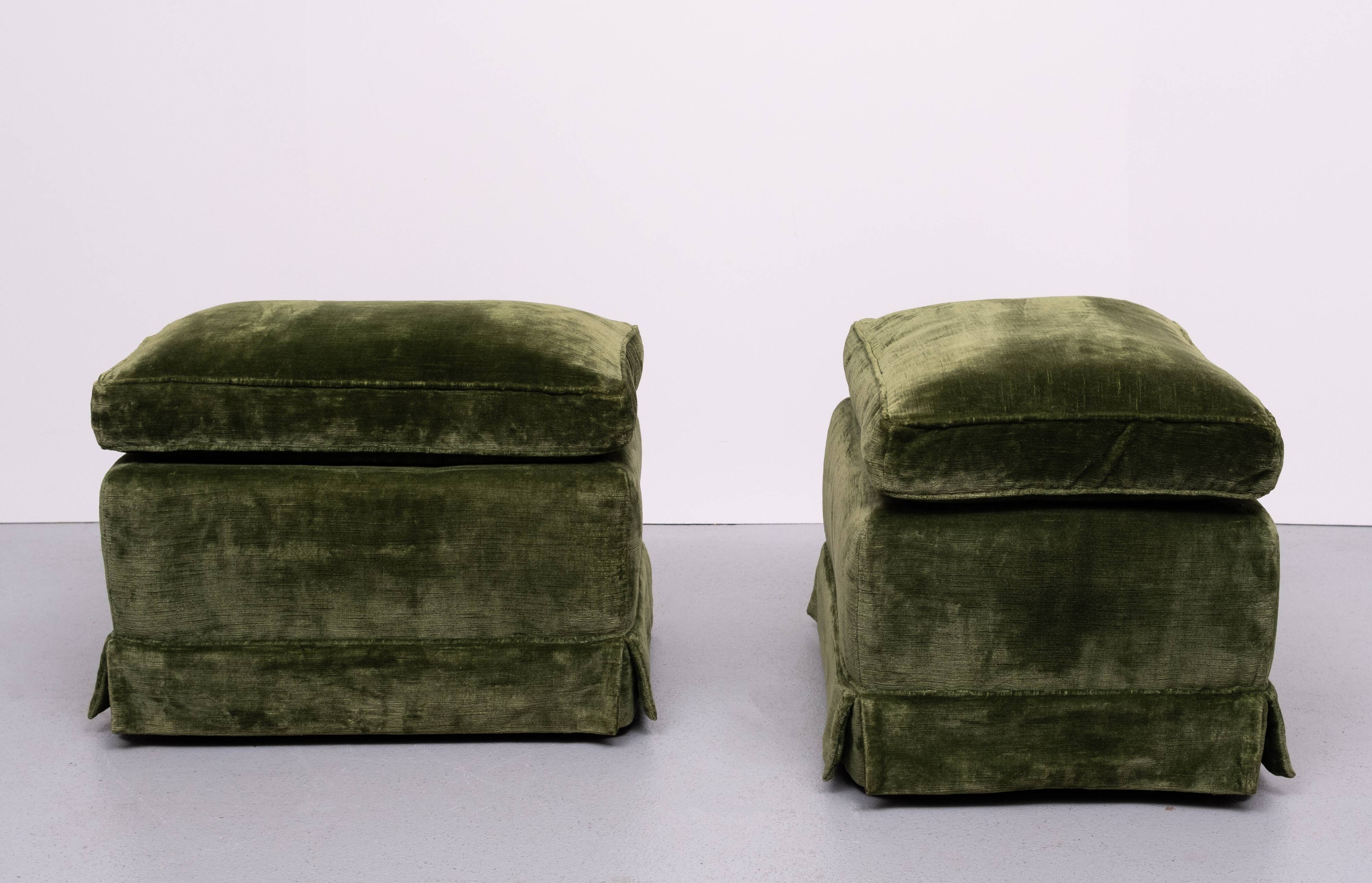 Pair Green Velvet stools 1970s France