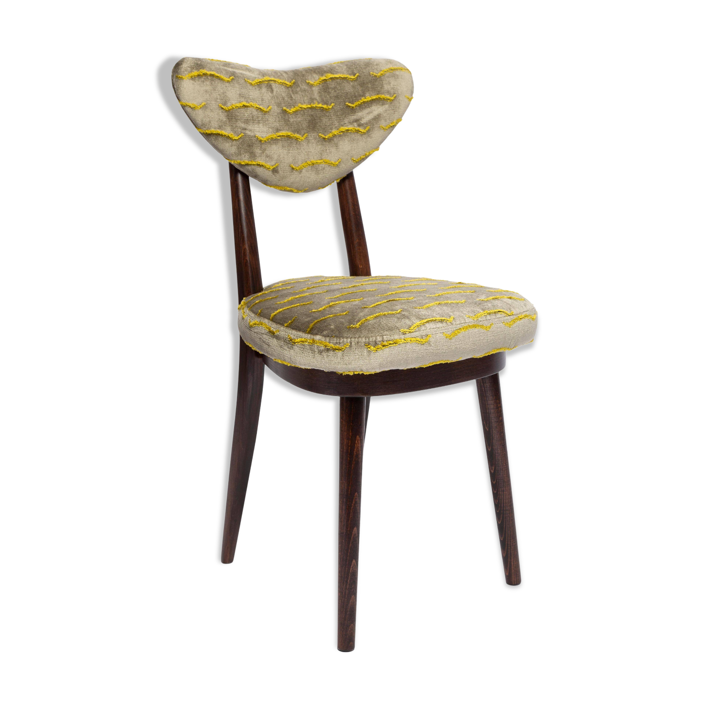 Heart-shaped mid-century chair in green velvet New Waves, Europe, 1960s