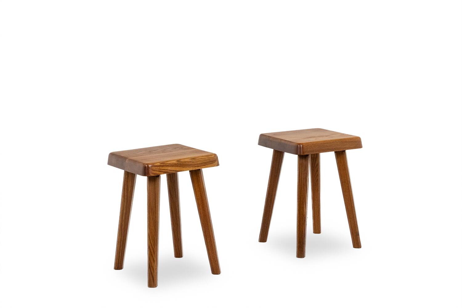 Pierre Chapo. Pair of stools in natural blond elm. 1970s.