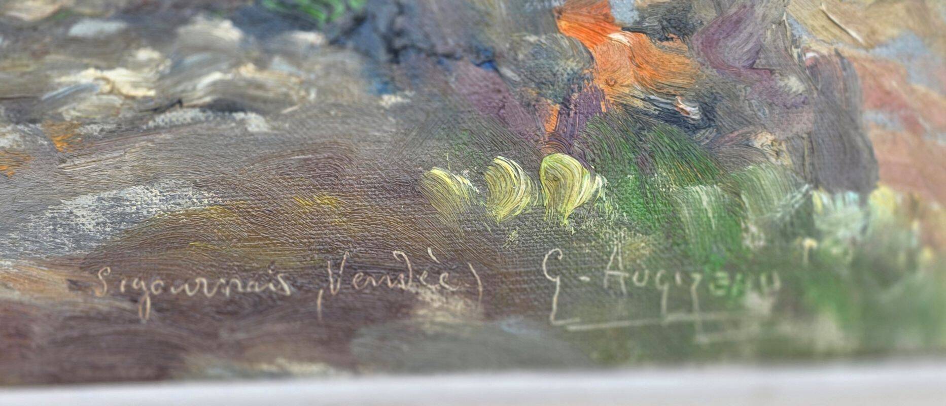 Augizeau Gabriel Large Oil on Canvas Signed Titled Sigournais Vendée