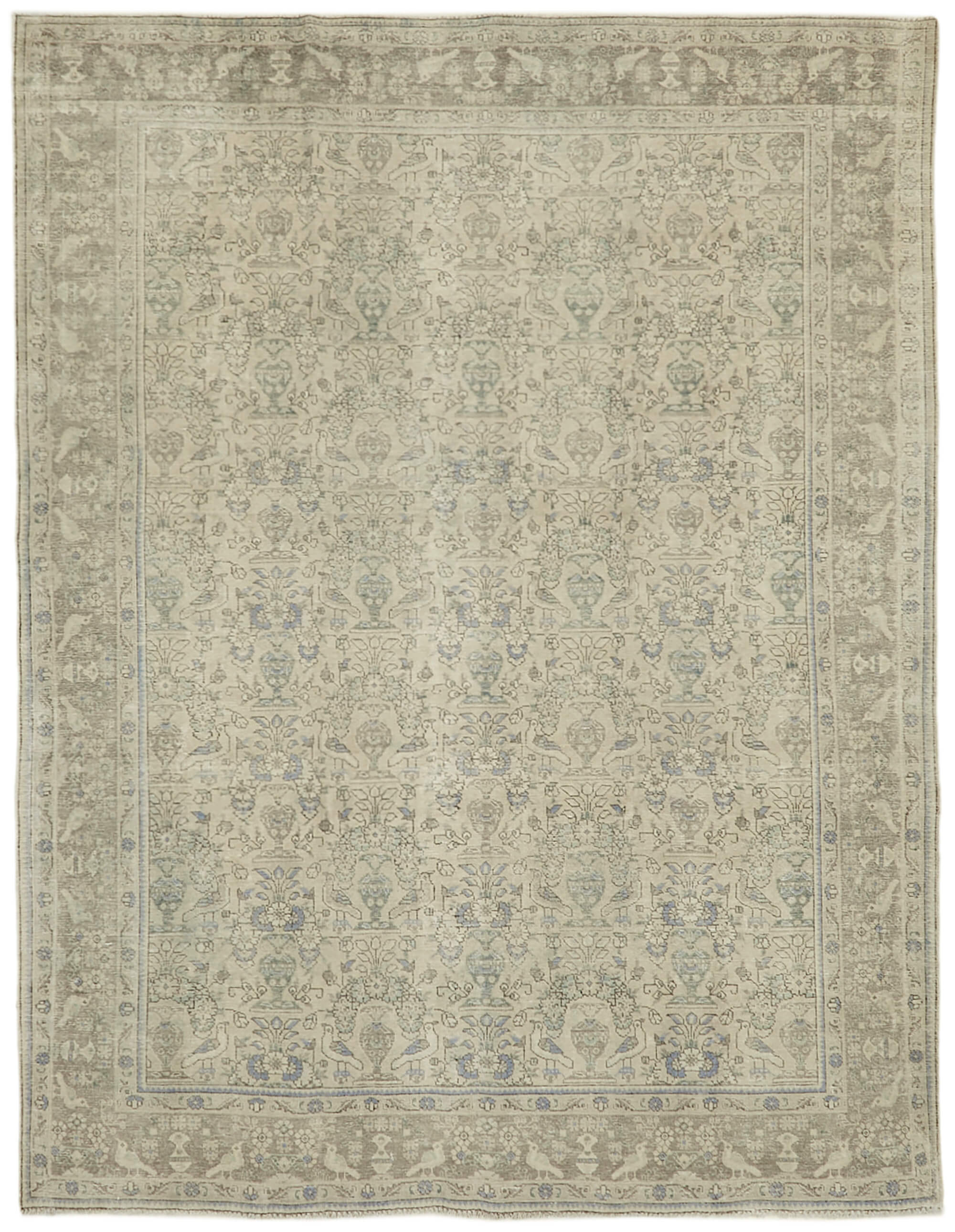 Hand-knotted persian vintage 1970s 291 cm x 374 cm beige wool carpet