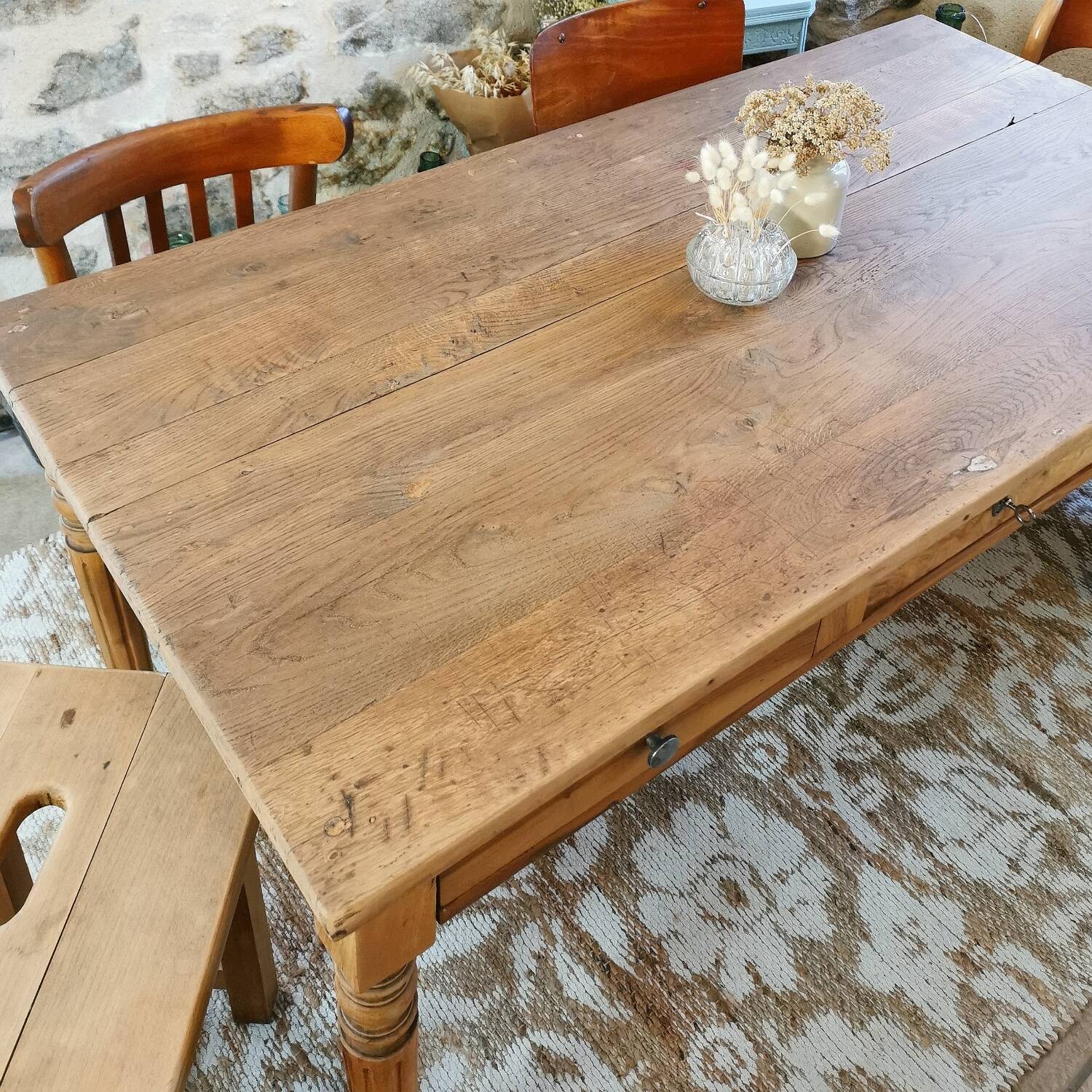 Table de ferme 3 tiroirs, 6 à 8 personnes