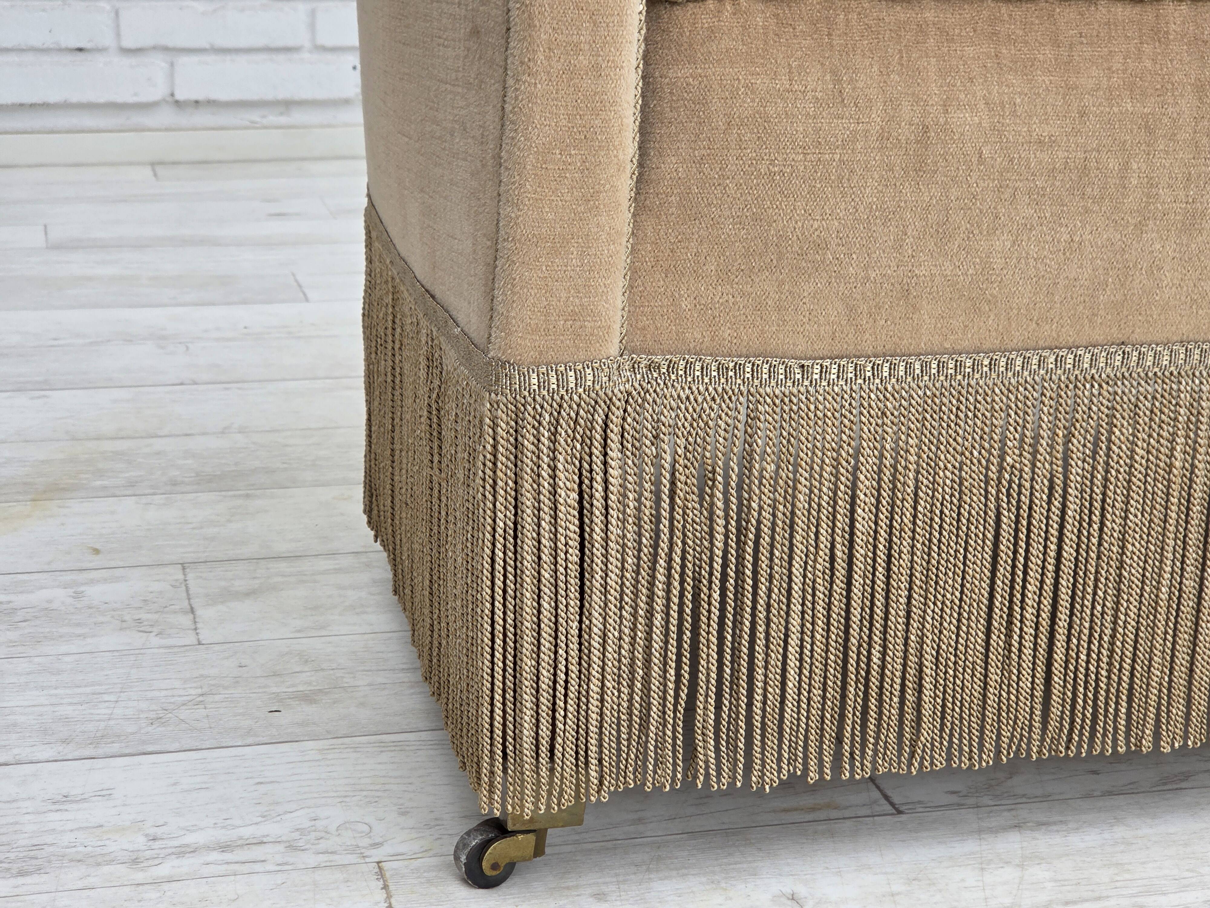 1950s, Danish 2-seater sofa, furniture velour, teak wood legs.