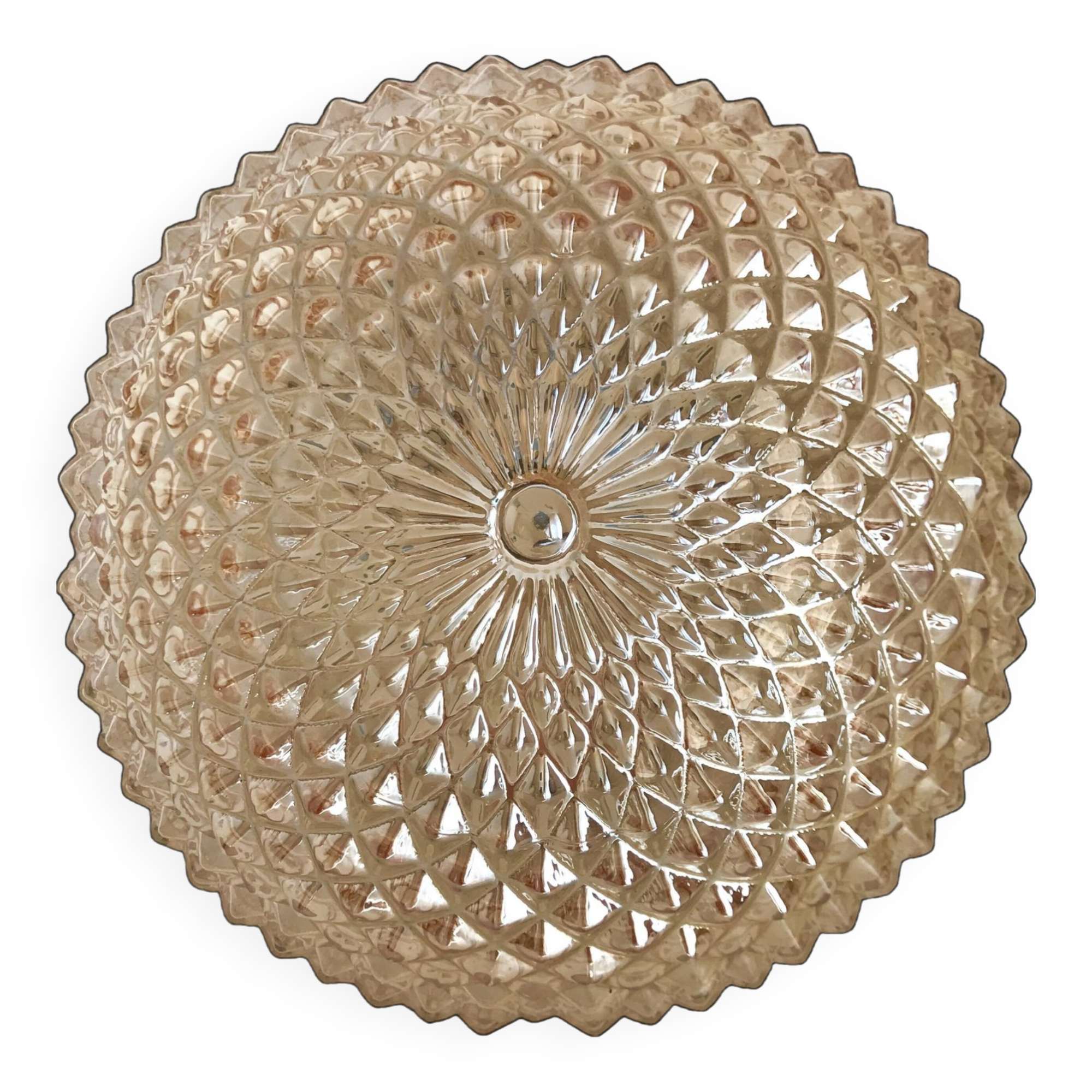 Round apricot-colored ceiling light, molded glass diamond tips ⌀ 20 cm