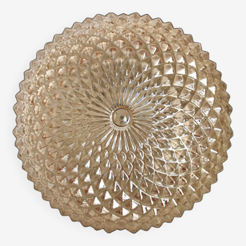Round apricot-colored ceiling light, molded glass diamond tips