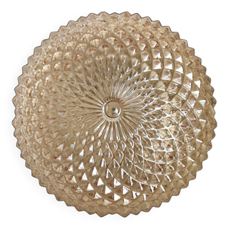 Round apricot-colored ceiling light, molded glass diamond tips